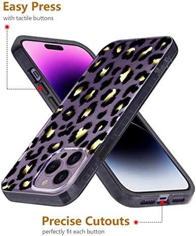 Scorpify iPhone 14 Pro Max Case לעיצוב נמר צלול שחור וזהב, כיסוי טלפון דק וחמוד לנשים בנות, עם מגן