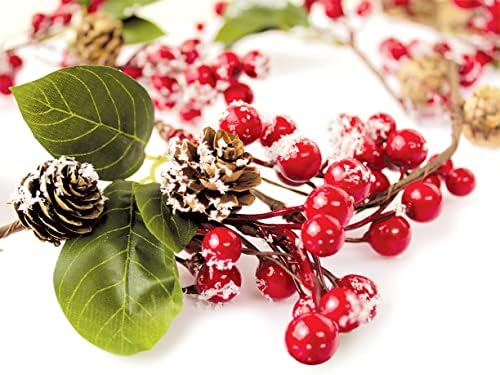 ירק חורפי זר פירות יער אדומים לחג קישוט לחג המולד חרוטים אורנים, עלים הולי ירוקי -עד - לא ירירי זר זרי חג המולד,