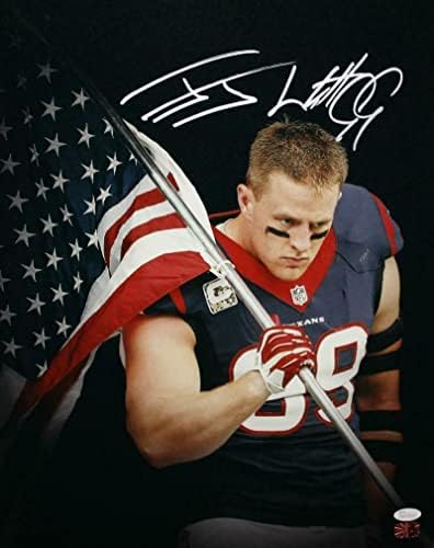 JJ Watt חתימה על יוסטון טקסנים 16x20 דגל אמריקאי צילום- JSA W Auth/Holo - תמונות NFL עם חתימה