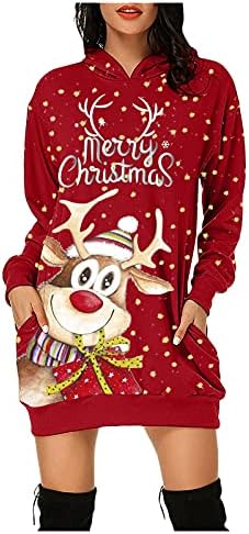 נשים של חג המולד שמלות לקשור לצבוע בעלי החיים מודפס סווטשירט רפוי הסווטשרט ארוך שרוול שמלת ערב שמלות לסתיו