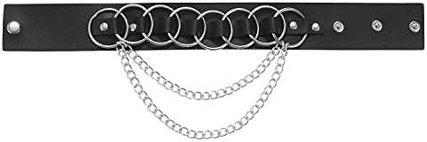 42 שחור פו סימולציה עור כסוף טון טבעת שרשרות מתכוונן צווארון קולר שרשרת