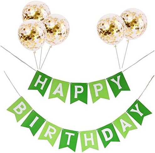 TellPET ירוק מספר 8 בלון + באנר ליום הולדת שמח עם 5 יחסי מפלגה זהב קונפטי, קישוטים ליום הולדת שמח