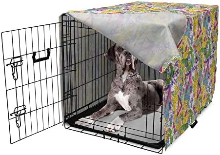 מכסה ארגז כלבים הדפס ממפיס לונאריס, סגנון רטרו סגנון צורות קווים גלי איור צבעוני צבעוני, כיסוי מלונה