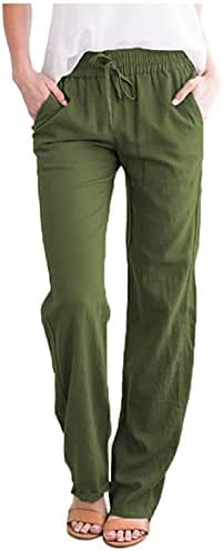 מכנסי פשתן כותנה קלאסיים של ווקאצ'י נמתחים, מכנסי רגל רופפים מזדמנים עם מכנס ארוך ישר עם שרוך