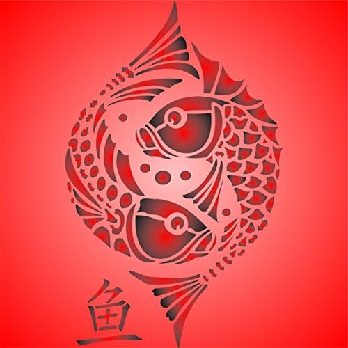 סטנסיל סמל דגים מזרחי, 3 על 4.75 אינץ ' - שבלונות סמל מזל טוב בודהיסטי סיני אסייתי לתבנית ציור
