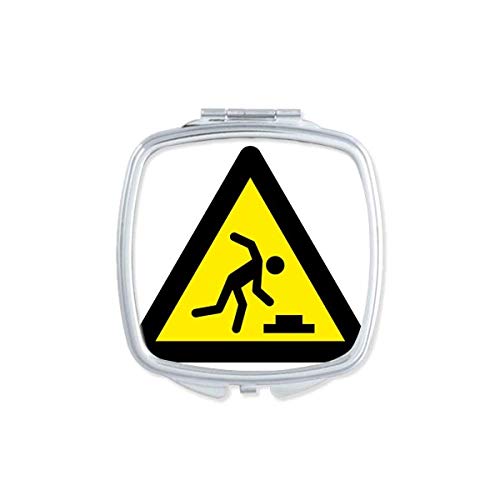אזהרת סמל צהוב שחור למעוד משולש מראה נייד קומפקטי כיס איפור כפול צדדי זכוכית