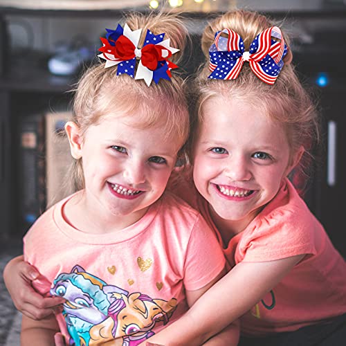 אמריקאי דגל שיער קשת קליפים עבור בנות,2 חבילה פטריוטית עצמאות יום תנין שיער סיכות פרח שיער אביזרי עבור
