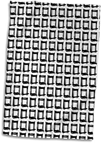 תבנית ריבועים מינימליסטית בשחור לבן, דפוס ריבועים מצויר ביד - מגבות