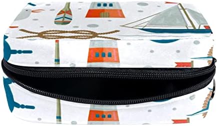 תיקי קוסמטיקה של Tbouobt לנשים, איפור תיקי טיול מארגן אביזרי תיקים, עוגן שחף סירת מפרש אוקיינוס ​​מצויר