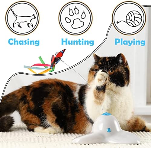 צעצועים לחתולים של Gefryco, צעצועי חתול אינטראקטיביים אוטומטית פרפר נעים חשמלי 360 מעלות ספינינג צעצוע חתול