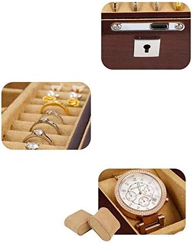 QTT קופסאות תכשיטים גדולות, חזה תכשיטים דו-שכבתי עם קטיפה ומנעול, קופסת תכשיטים לשעון שרשרת טבעת