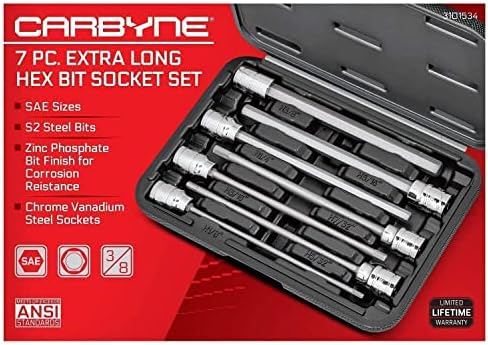 Carbyne Sae Hex & Torx ערכות שקעים ארוכות במיוחד - 14 חתיכות ,, כונן 3/8 אינץ ', S2 פלדה, שקעי CRV