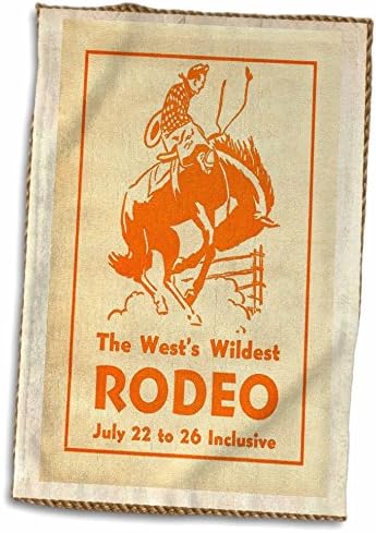 3drose Cowboy וינטג 'על מגבת ברונקו, 15 x 22, לבן