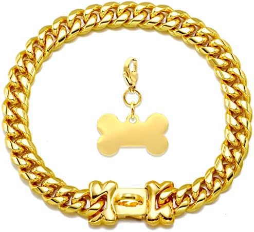 שרשרת זהב ניקפט צווארון כלב מתכת מפלדת אל חלד קישור קובני צווארוני כלבים
