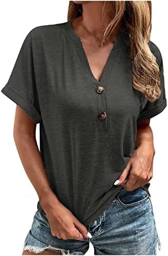 נשים של קיץ הנלי חולצות כפתור עד חולצה חולצות להפשיל קצר שרוול טוניקת טיז עסקים סיבתי רופף חולצות