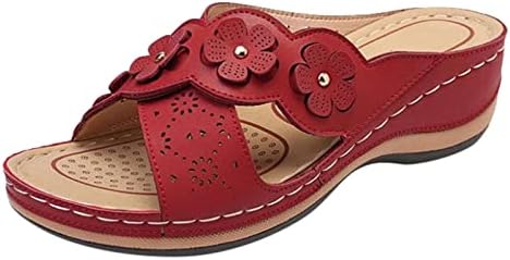 נעלי בית לנשים בציר צלב פתוח הבוהן שקופיות פרחוני דקורה טריז סנדלי חיצוני הליכה צונח קיץ נעליים