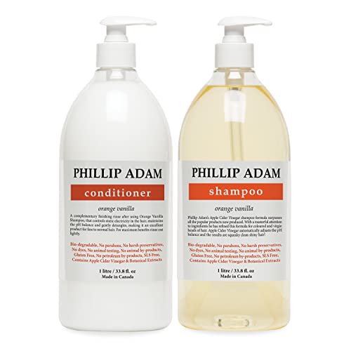 פיליפ אדם שמפו וניל כתום ומרכך מרכך לכל סוגי השיער - פורמולה של חומץ תפוחים - סולפט חופשי ופרבן - 33.8