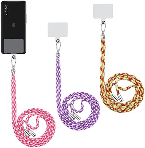 שרוכי טלפון סלולרי של קובי עם רפידות טלפון, 3 יחידות רצועות טלפון צולבות צוואר ניילון בצבע מעורב עם 3 יחידות