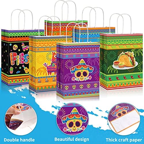 18 חבילות פיאסטה המפלגה לטובת שקיות עם ידיות, סינקו דה מאיו סוכריות שקיות מקסיקני נושאים נייר