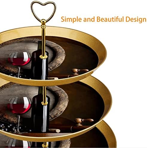 3 מעמד עוגת שכבות, מגדל תצוגת קינוח יין אדום, מחזיק עוגות עגול מפלסטיק מגש הגשה לחתונה למסיבת תה יום
