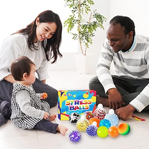 מקסימום כיף 12 אריזות כדורי מתח חושיים הגדרת צעצועים לקשקש צעצועים כדורי רשת לילדים למבוגרים מתנות