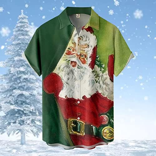 כפתור גברים לחג המולד של ZDDO, שרוול קצר שרוול מצחיק חג המולד מצחיק סנטה קלאוס הוואי מסיבת חולצות