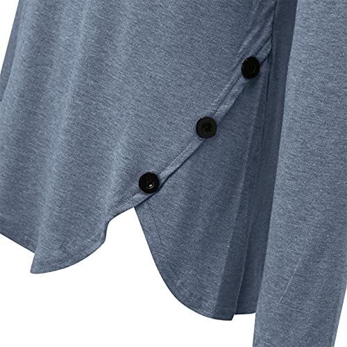 כפתור חולצה בצבע אחיד של נשים פיצול רוכסן מפוצל רוכסן צוואר צוואר טוניקה שרוול ארוך