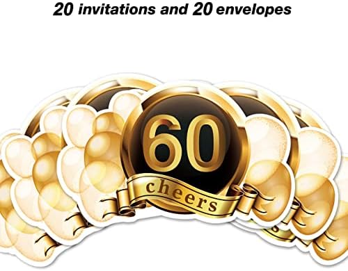 הזמנות למסיבת יום הולדת 60 עם מעטפות, 20 הזמנות 60 מאושרות של 60 שנה מסיבת יום הולדת יום הולדת מזמינה מעידים אספקה,