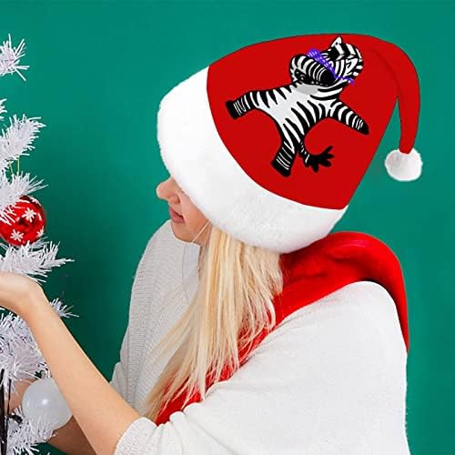 מצחיק זברה חג המולד כובע סנטה קלאוס כובעי קצר קטיפה עם לבן חפתים לגברים נשים חג המולד חג מסיבת
