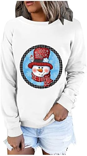 Beuu מזדמן רופף רופף צמרות חמות קרקעיות סווטשירטים לנשים 2022 חג המולד שלג חמוד הדפס שרוול ארוך חולצות טיול
