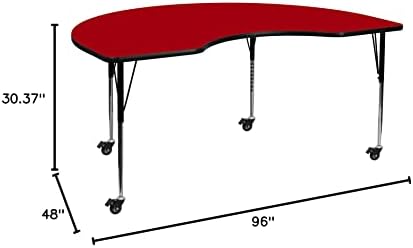 ריהוט פלאש נייד 48 אינץ 'על 96 אינץ' שולחן פעילות למינציה תרמית אדומה בכליות-רגליים מתכווננות לגובה סטנדרטי