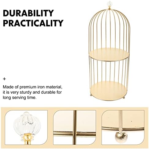 Doitool Vintage Bird Bird Cage Cage Cage Stand Metal 2- שכבת Cupcake תצוגה מדף קנדי ​​קינוח קינוח פירות