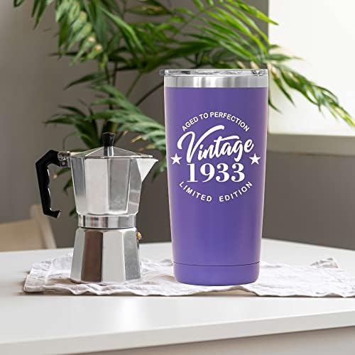 כוס כוס סגולה סגולה 20 אונקיות, מתנות וינטג ' 1933 ליום הולדת 90, מתנה אידיאלית לנשים גברים חברים, כוס