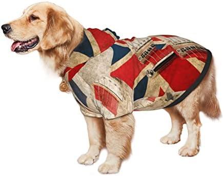 קפוצ'ון גדול של כלבים וינטג 'גיטרה-בורג-דגל-דגל סוודר חיות מחמד עם מעיל תלבושת חתולים רכה של כובע גדול