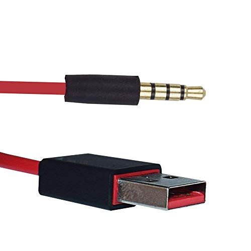 החלפת toeasor 3.5 ממ מטען USB כבל כבל חשמל כבל תואם פעימות אלחוטיות של Dre Studio Solo אוזניות אלחוטיות אדומות
