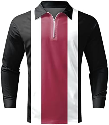 XXBR 2022 חולצות פולו גברים חדשות, שרוול ארוך 1/4 רוכסן צוואר גולף צוואר טלאים מפוספסים בגדי