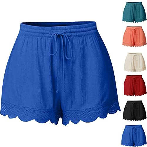 מכנסי אימון של Firoke Womens צבע אחיד בתוספת טלאי תחרה בגודל מכנסי מכנסי ספורט יוגה מכנסי קיץ קצרים