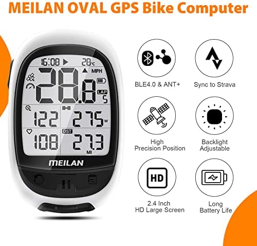 Meilan Oval GPS אופניים מחשב אלחוטי, נמלה Bluetooth+ מד מרחק אופניים ומד מהירות אטום למים מחשב רכיבה נטענת