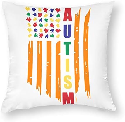 סט דגל אמריקאי של אוטיזם של 2 כריות זריקה מכסה כרית כרית מרובעת לכרית כרית לספה ספה דקורטיבית של חדר שינה