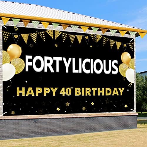 קישוטים של באנר ליום הולדת 40 לגברים, זהב שחור מצחיק מצחיק ארציות מאושרות של יום הולדת 40 יום הולדת ליום הולדת