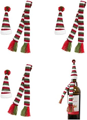 3 סטי חג המולד יין צעיף וכובע סט מיני חג המולד אדום ירוק כובע מיני חג המולד צעיף בובת בגדי אביזרי המפלגה דקור