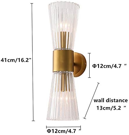 אמצע המאה מודרני קיר אור קבועה עם קריסטל זכוכית אהיל / 2 אור יהירות אור זהב עבור אמבטיה מסדרון
