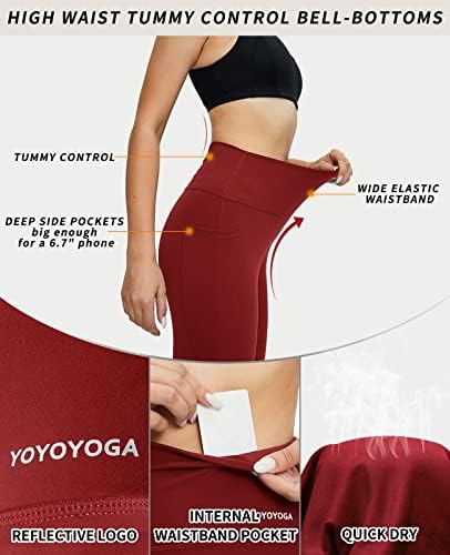 מכנסי יוגה לנשים של Yoyoyoga עם כיסים בקרת בטן חותלות התלקחות מזדמנת מכנסי יוגה מופרזים מכנסיים