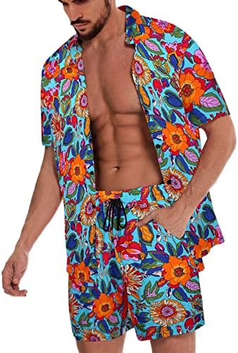 2 חתיכות סטים הוואי מגברים כפתור שרוול קצר חולצה ומכנסיים קצרים חליפות חוף מזדמנים קיץ תלבושות