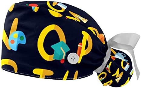 כובע עבודה של 2 PCS עם סרט כפתור עניבה לאחור חתולים מצחיקים צבעוניים כובעי קוקו קוקו לנשים