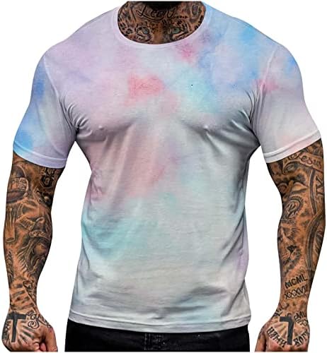 חולצות טריקו של Wodceeke לשרוול קצר של גברים עניבה תלת מימד צבע מודפסת צוואר עגול סקר ספורט ספורט סוודר סוודר