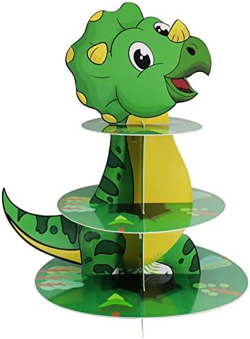 עמדת קאפקייקס דינוזאור 3 שכבת, קישוטים למסיבות יום הולדת לדינוזאור לילדים, מגדל קינוח דינוזאור חמוד