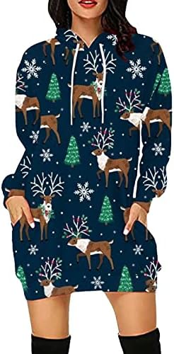 נשים החג שמח נים שמלת מכוער מודפס ארוך שרוול סוודר שרוך חג המולד מיני סווטשירט שמלות