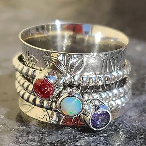 נירוסטה טבעות לנשים בוהמי חן מדיטציה ספינינג טבעת כסף בצבע אבן סט טבעת אופנה אישיות טבעת