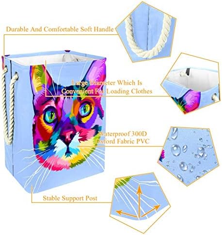 יוניסי צבעוני חתול ראש סמל על פופ אמנות סגנון גדול אחסון סל לאמבטיה, חדר שינה, בית, צעצועים ובגדים